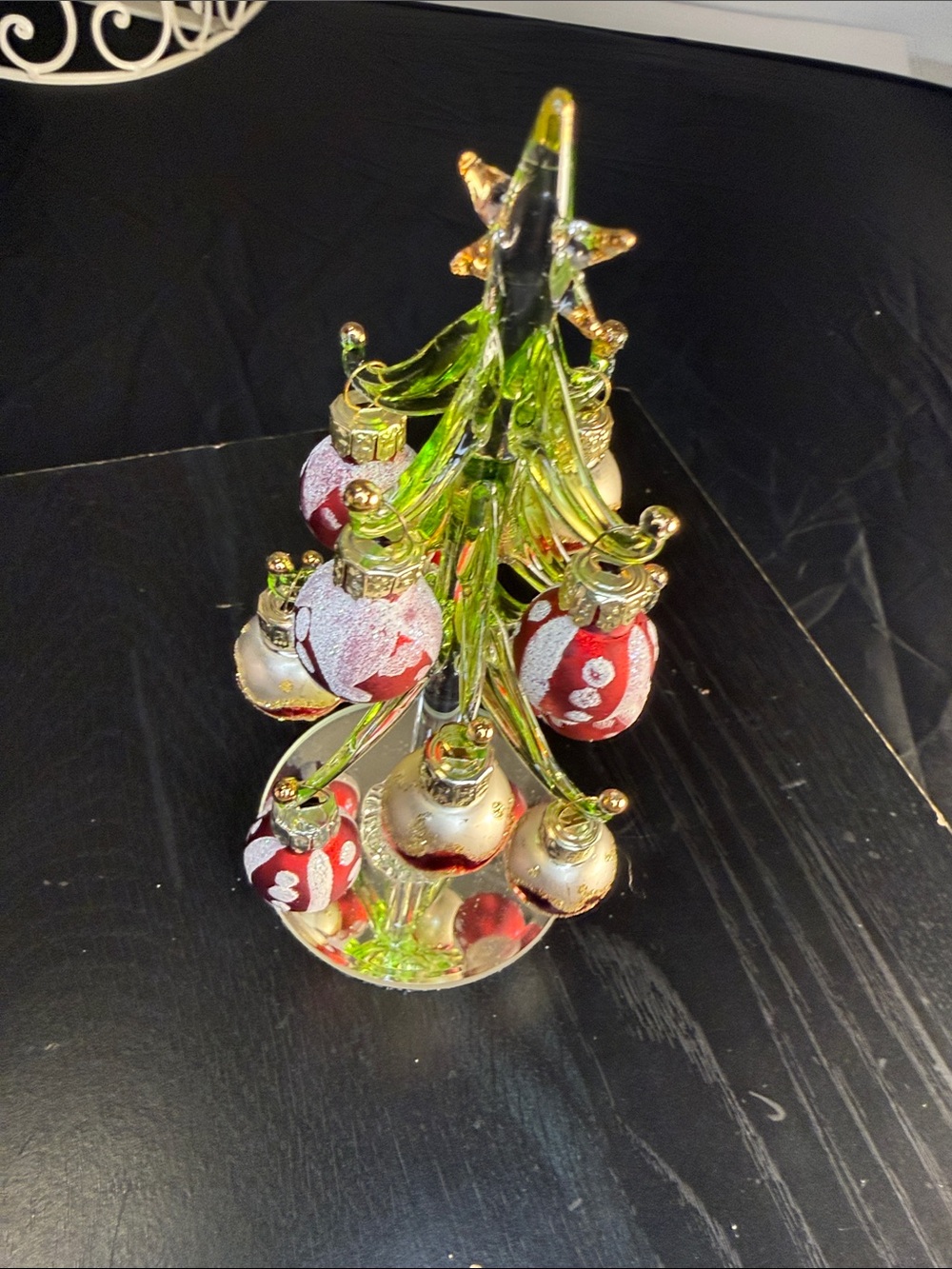 Essentials Green Glass Mini Tree with Red & Gold Ornaments